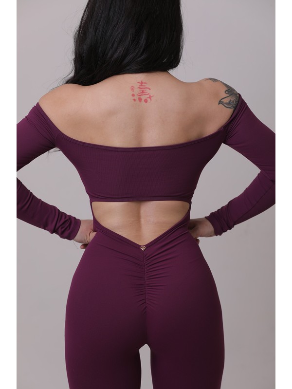 Off shoulder tie up flare jumpsuit