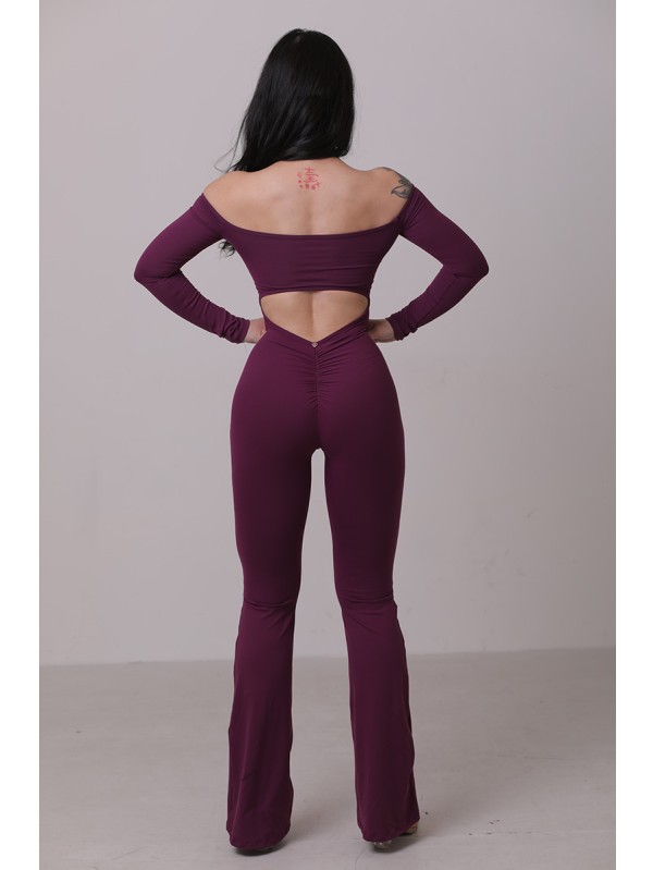 Off shoulder tie up flare jumpsuit