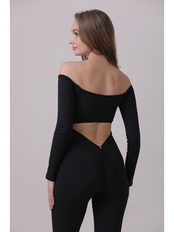 Off shoulder tie up flare jumpsuit