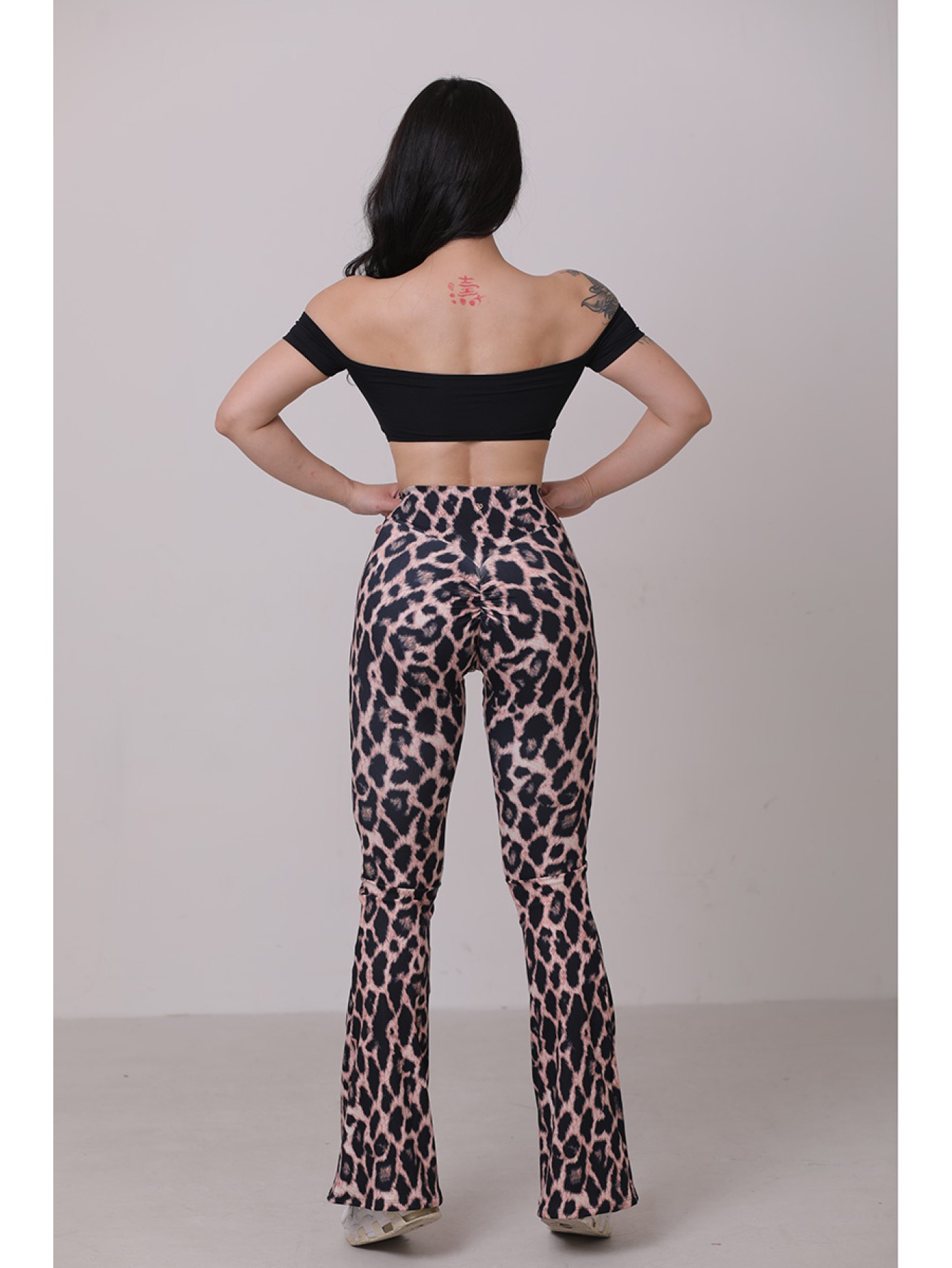 Off shoulder suspender flare jumpsuit  