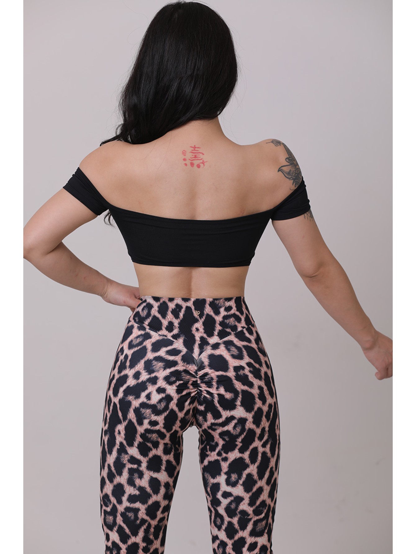 Off shoulder suspender flare jumpsuit  