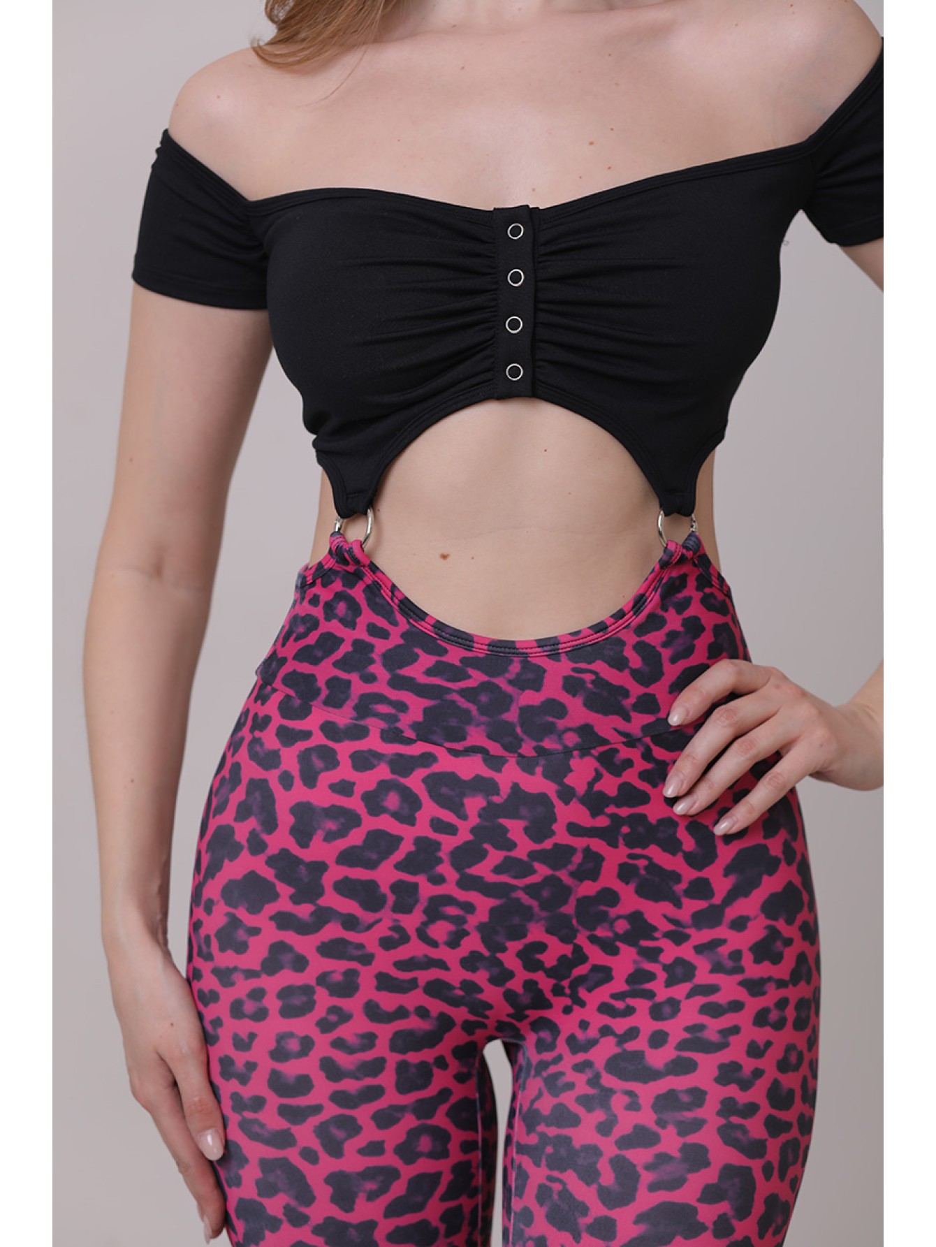 Off shoulder suspender flare jumpsuit  