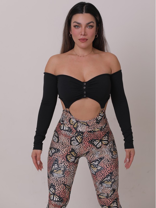 Lafitwear original one - shoulder long - sleeve snap - button bodysuit with built - in bra pads, loops, and fitness - dance - inspired patchwork design