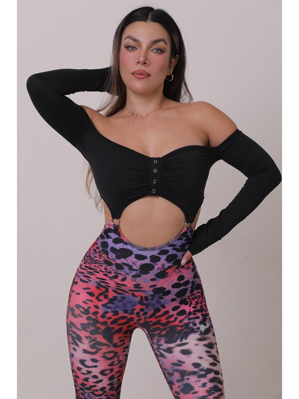 Lafitwear original one - shoulder long - sleeve snap - button bodysuit with built - in bra pads, loops, and fitness - dance - inspired patchwork design