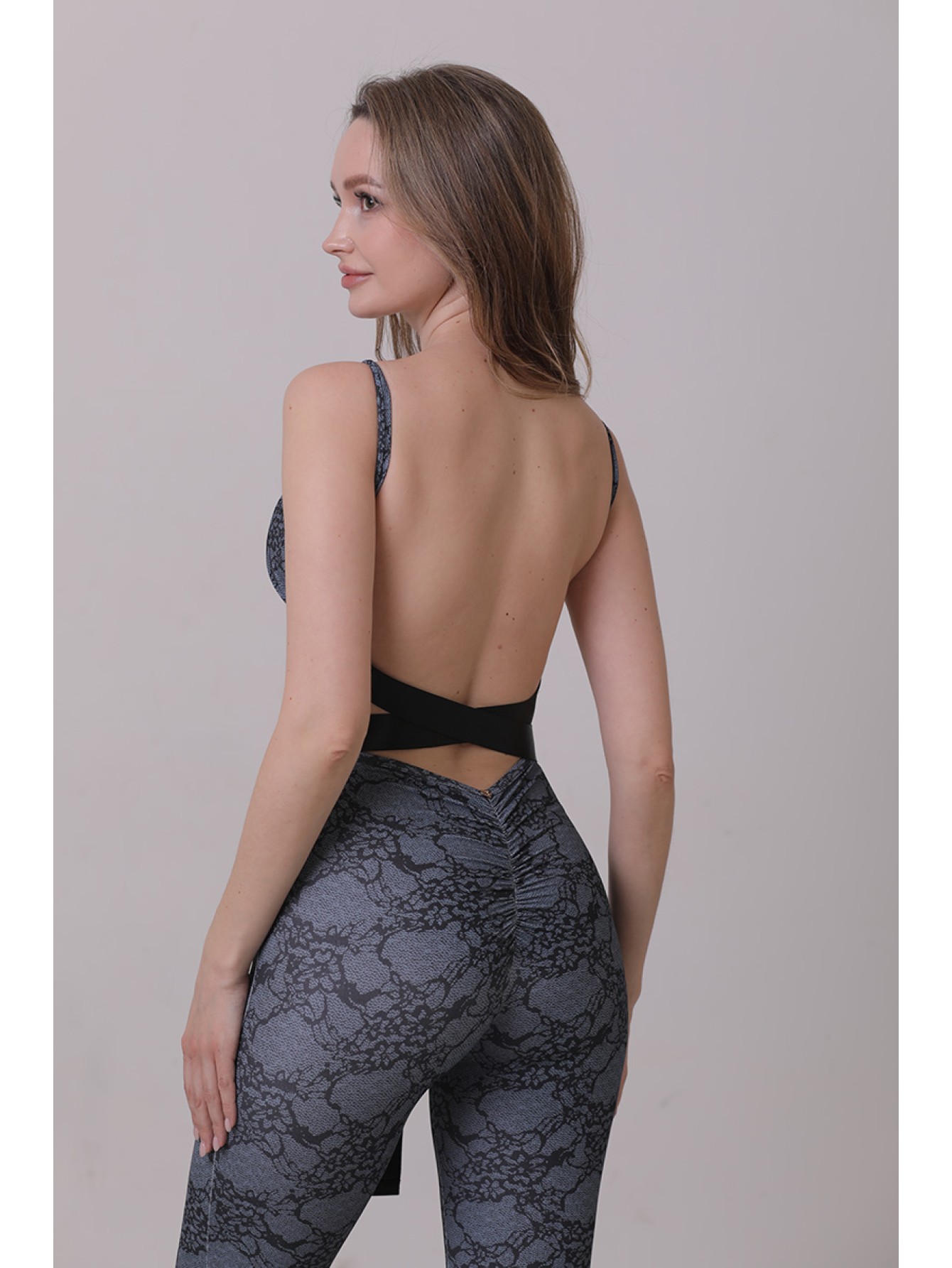 Lafitwear original design lace - printed belt flared jumpsuit, a sexy European - American style fitness flared pants 
