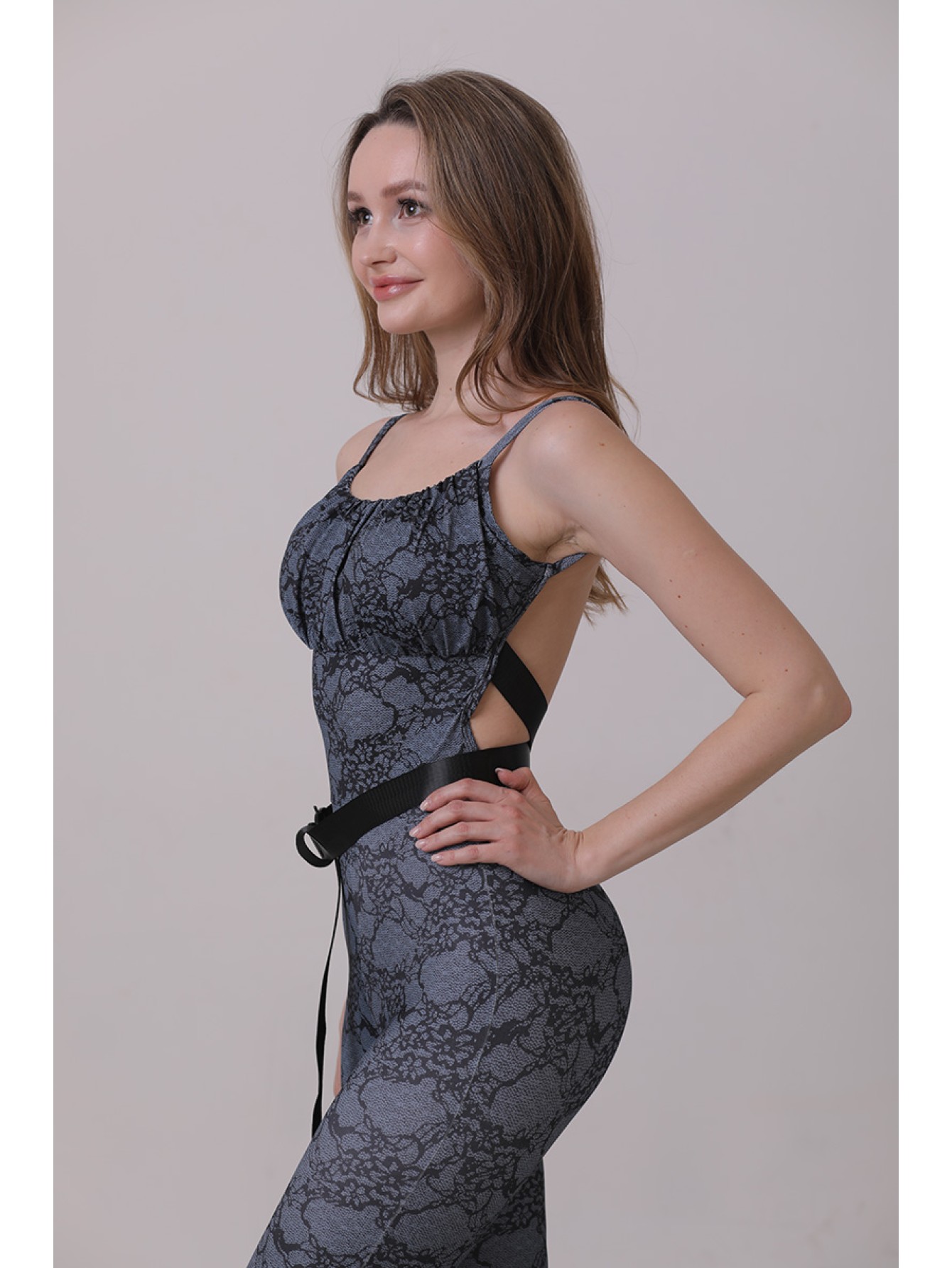 Lafitwear original design lace - printed belt flared jumpsuit, a sexy European - American style fitness flared pants 
