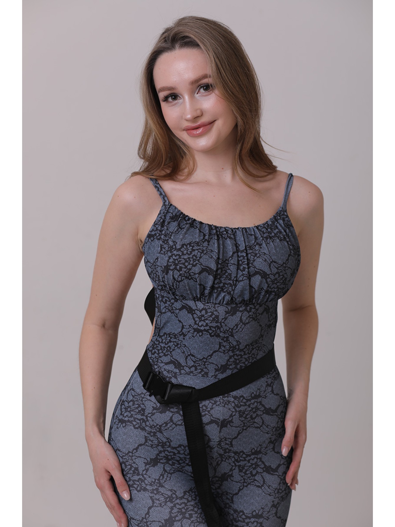 Lafitwear original design lace - printed belt flared jumpsuit, a sexy European - American style fitness flared pants 