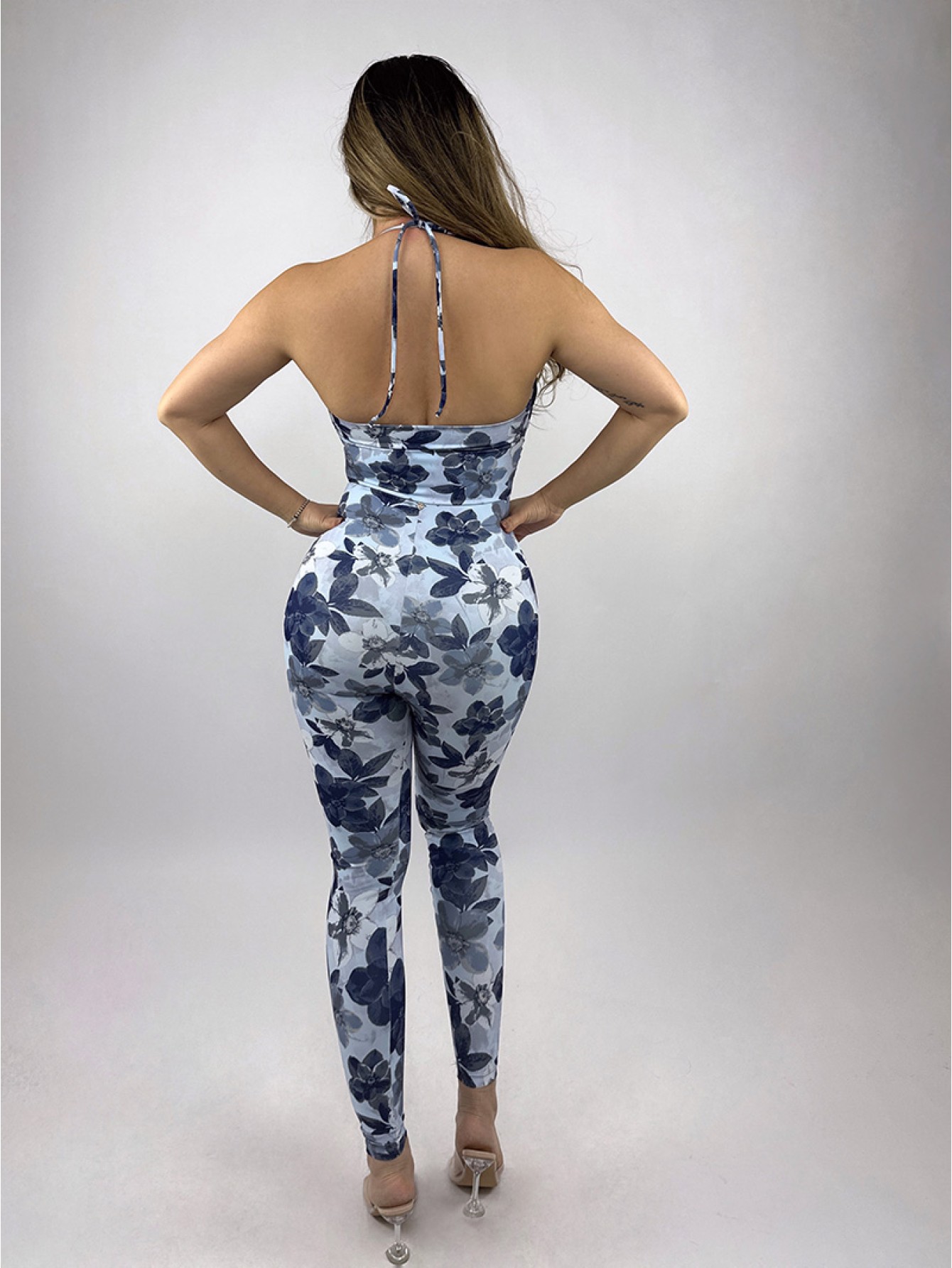 Lafitwear original printed sexy midriff-baring deep V fitness pants with high elasticity and slim fit dance one-piece pants for export to Europe and America. 
