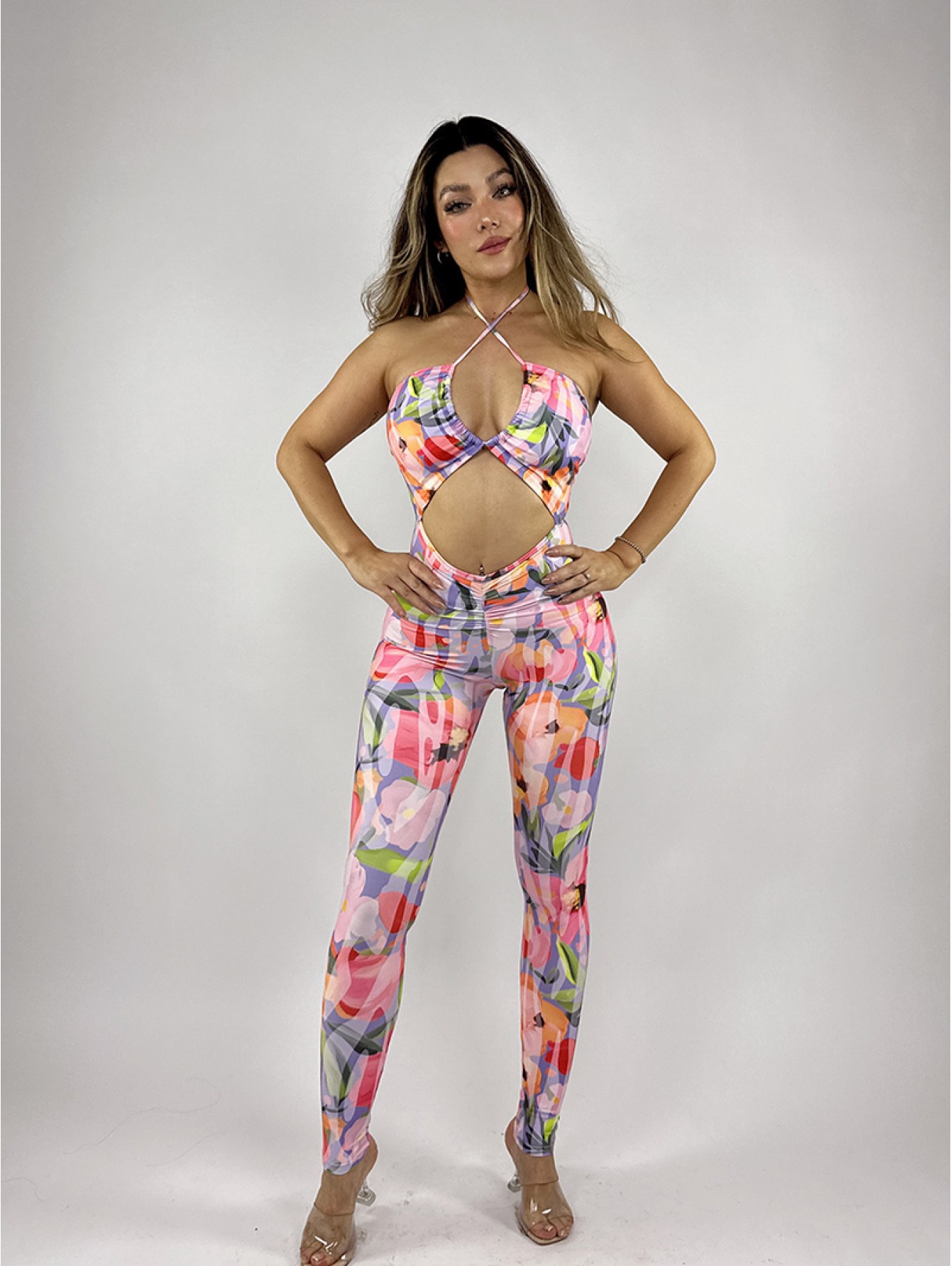 Lafitwear original printed sexy midriff-baring deep V fitness pants with high elasticity and slim fit dance one-piece pants for export to Europe and America. 