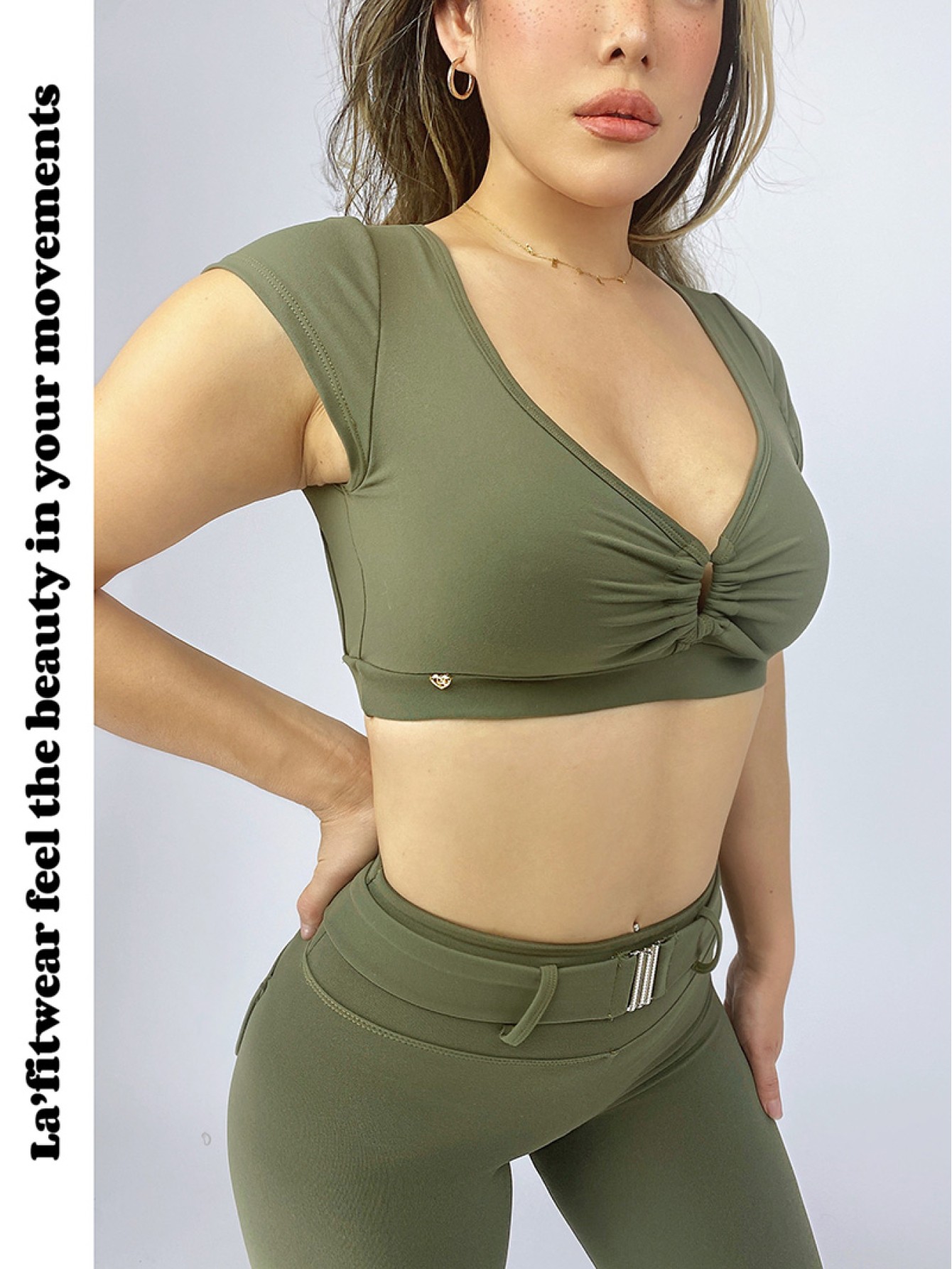 lafitwear original export European and American fitness sports backless short sleeve chest pleated nylon belt yoga pants 